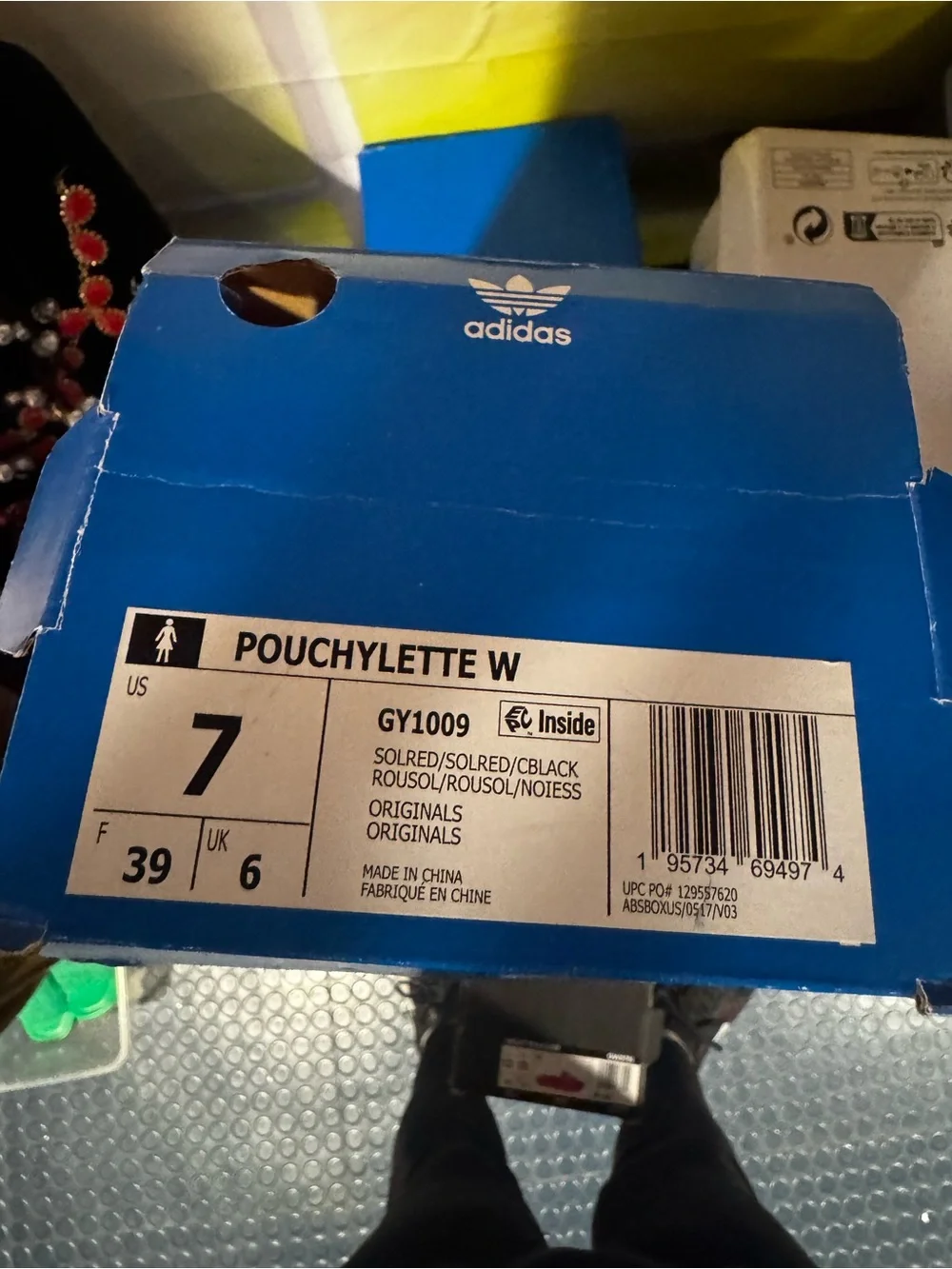 adidas Red Slide Sandals with Black Footbed and Zip Pouch - Picture 7 of 7